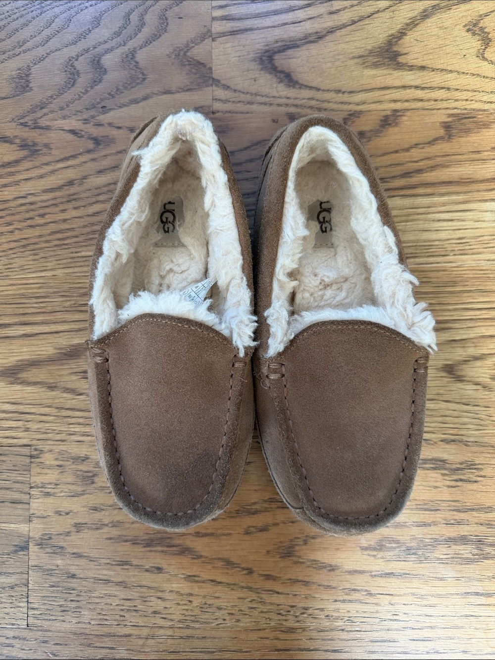 UGG Boy’s Chestnut Suede Shearling-Lined Moccasin Slippers